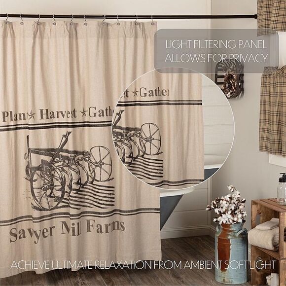 NEW! Sawyer Mill Farmhouse Cotton Fabric Shower Curtain Plow Field Crops Barn - Picture 2 of 6